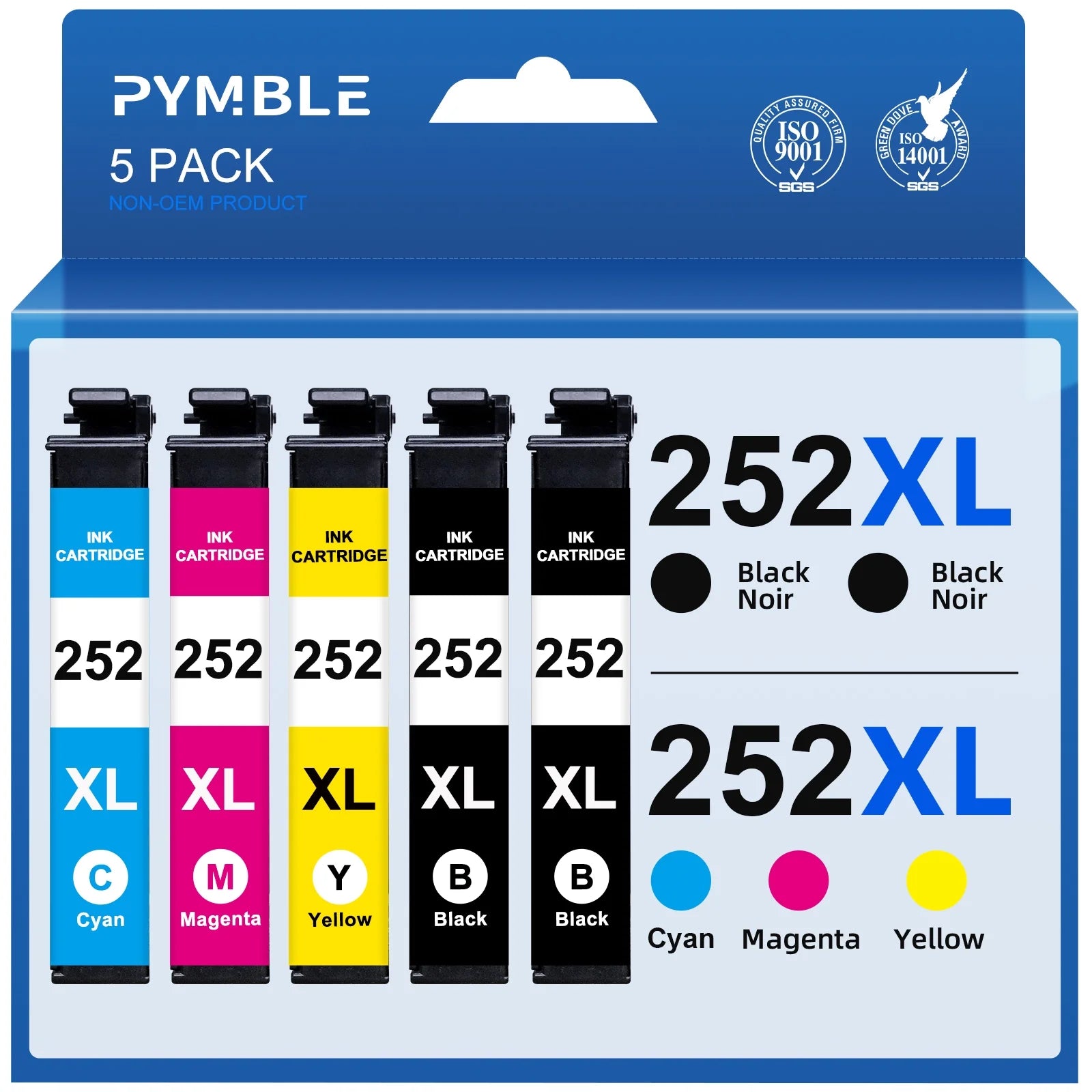 252XL Ink Cartridge for Epson 252 Ink Cartridges for Epson 252XL Ink Cartridges for Epson Workforce WF-7110 WF-7710 WF-7720 WF-3640 WF-3620 (2Black 1Cyan 1Magenta 1Yellow, 5-Pack)