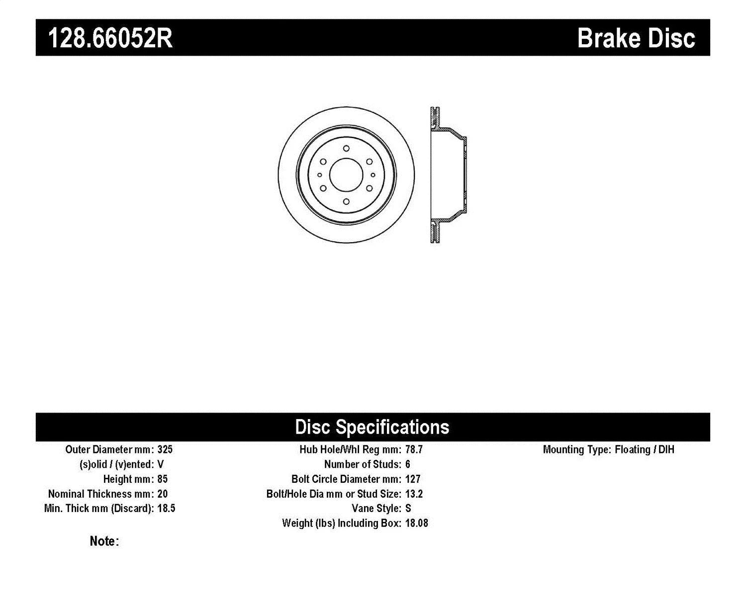 StopTech 128.66052R StopTech Sport Rotors; Drilled; Rear Right;12.79 in. Dia.; 3.36 in. Height; Fits select: 2002-2009 CHEVROLET TRAILBLAZER, 2002-2009 GMC ENVOY