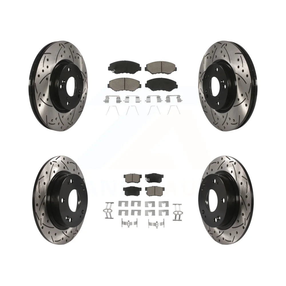 Transit Auto - Front Rear Coated Drilled Slotted Disc Brake Rotors And Ceramic Pads Kit For Honda Civic Acura ILX KDC-100418