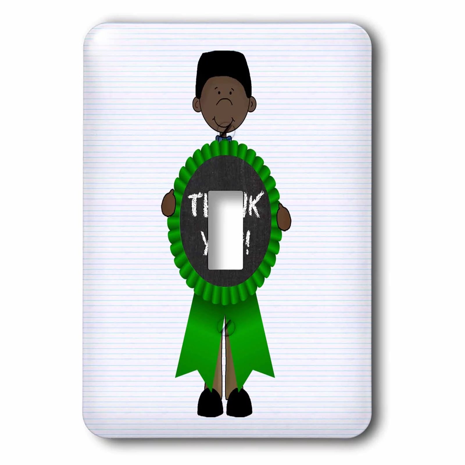Little Boy with Black Hair with Green THANK YOU Ribbon single toggle switch lsp-203389-1