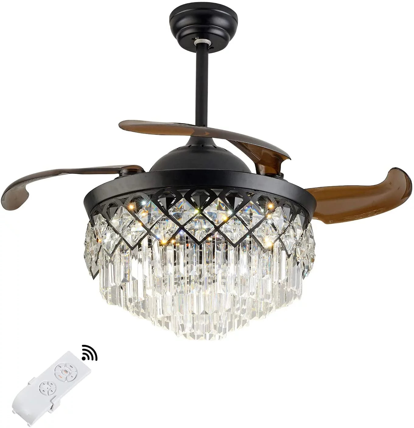 TFCFL 42 3-Speed Ceiling Fan Crystal K9 Light with Remote Classic Elegant Chandelier, Pendant Light Source, 3-Speed Silent Motor Classic Vintage Fan Ceiling Light