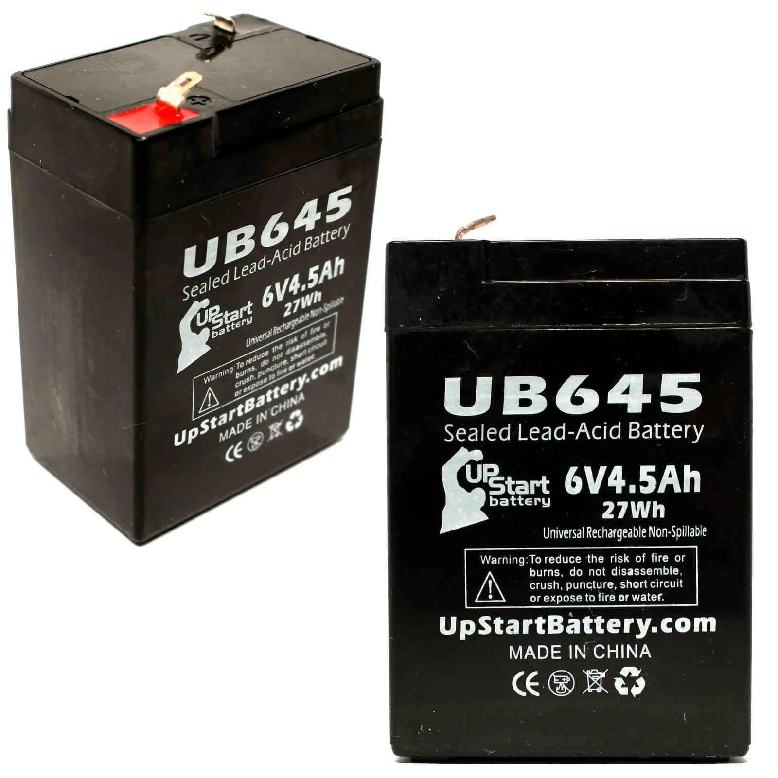2x Pack - Compatible Power Star Batteries GB640 Battery - Replacement UB645 Universal Sealed Lead Acid Battery (6V, 4.5Ah, 4500mAh, F1 Terminal, AGM, SLA) - Includes 4 F1 to F2 Terminal Adapters