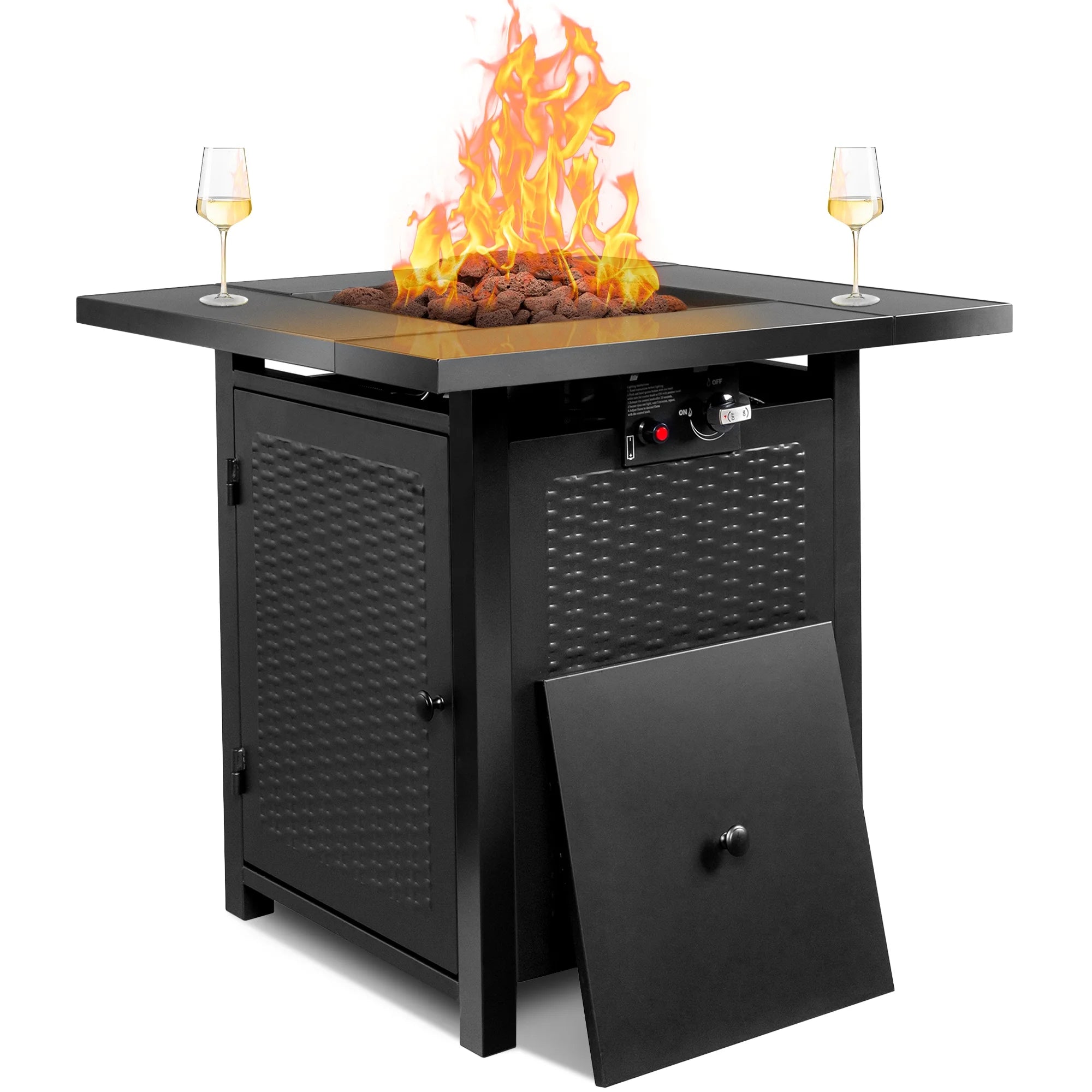 Seizeen 28 Propane Fire Table for Outside, Square 50000 BTU Gas Fire Pit Outdoor Patio Heating with Volcanic Stone