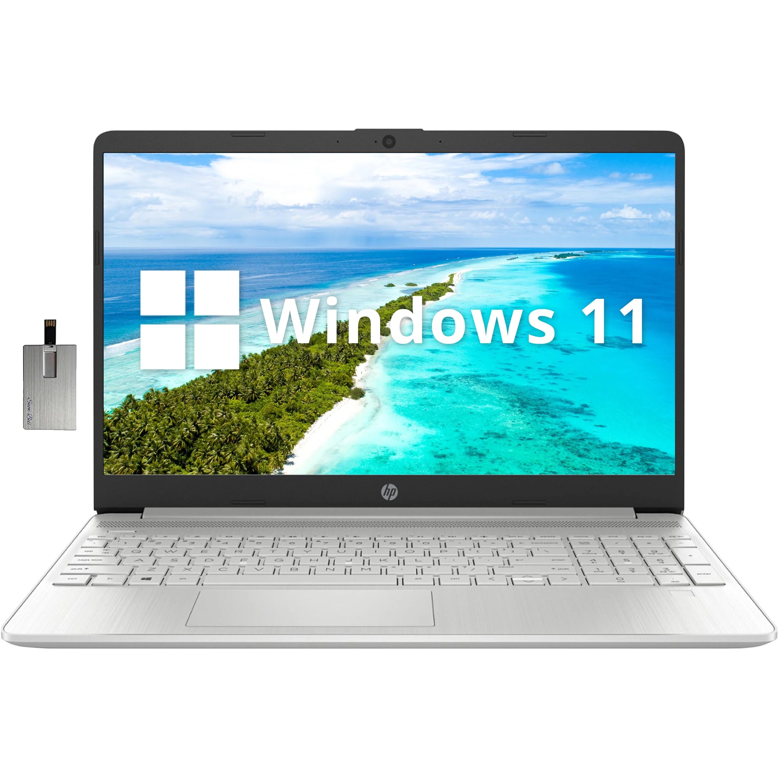 HP Laptop, 15.6 Bussiness Laptop, AMD Ryzen 3 5300U Mobile Processor, 32GB RAM, 2TB PCIe SSD, AMD Radeon Graphics, Wi-Fi 5, Windows 11, Silver, with Hotface 32GB USB Card