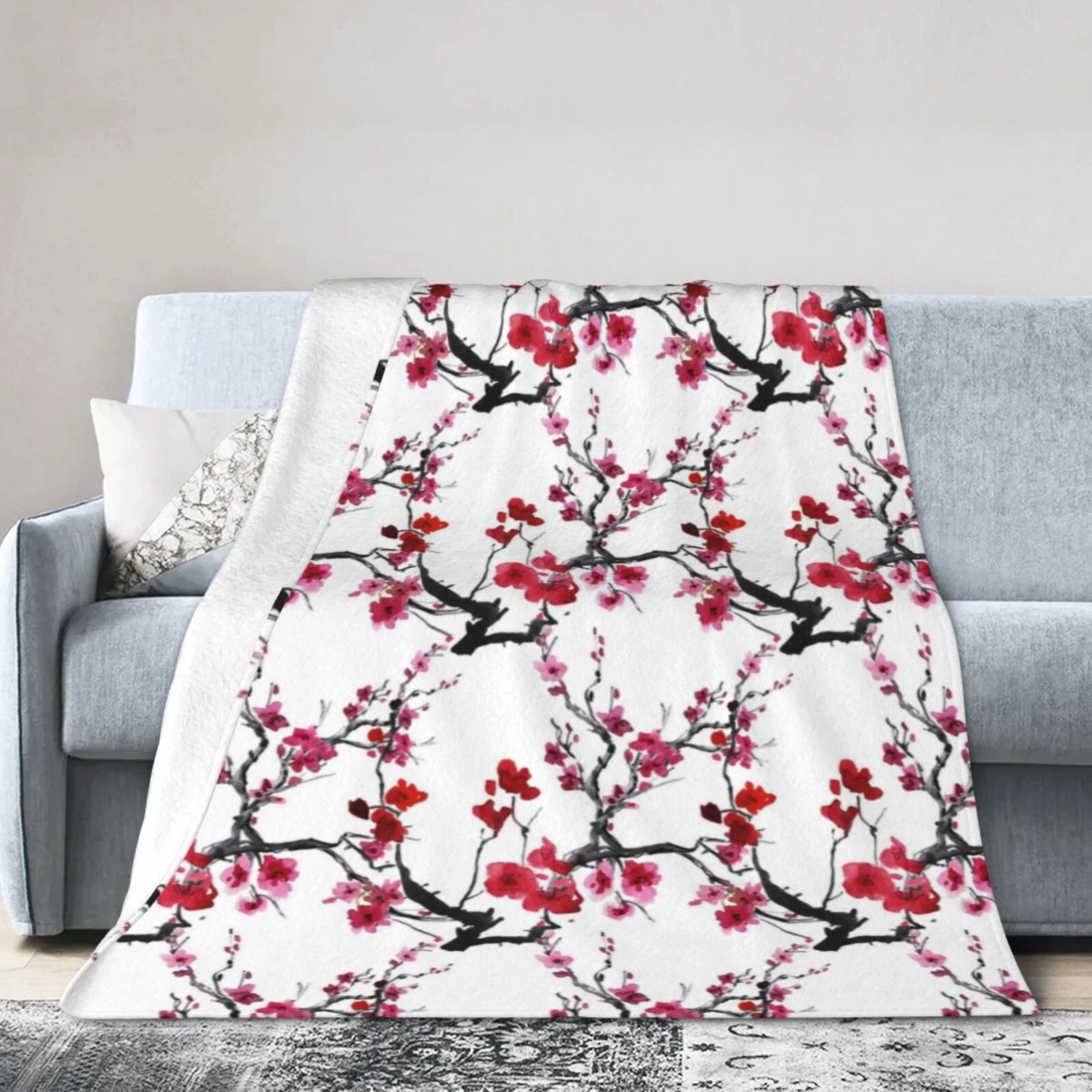 Kll Fleece Blanket Plush Throw Blanket Cherry Blossoms,Soft Fuzzy Cozy Flannel Blanket For Couch Sofa Bed.(40X30)