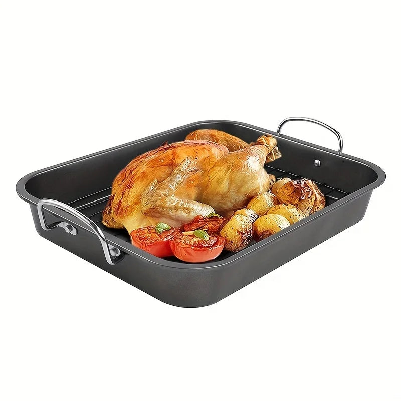 1 set 16 Inch Nonstick Roasting Pan with Rack - Perfect for Turkey, Chicken, and Ham - Easy to Clean and Dishwasher Safe - Ideal for Home Kitchen Cooking