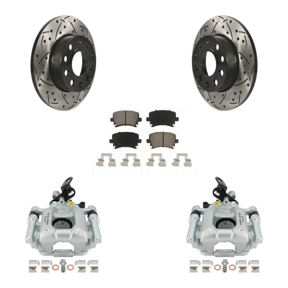 Transit Auto Rear Disc Brake Coated Caliper Drilled Slotted Rotors And Ceramic Pads Kit For 2010-2013 Audi A3 Quattro With 256mm Diameter Rotor KCD-100431C