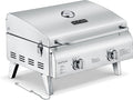 Portable Grill ¨C Table Top Stainless Steel Propane Gas BBQ for Camping and Outdoor ¨C 2 Burners ¨C20,000 BTU Power - Folding Legs ¨C Wind Proof Lid ¨C Easy Clean ¨C Silver - By Lifemaster