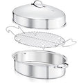 Nutrichef Oval Roasting Pan, Roaster with Polished Rack, Wide Handle and Stainless Steel Lid