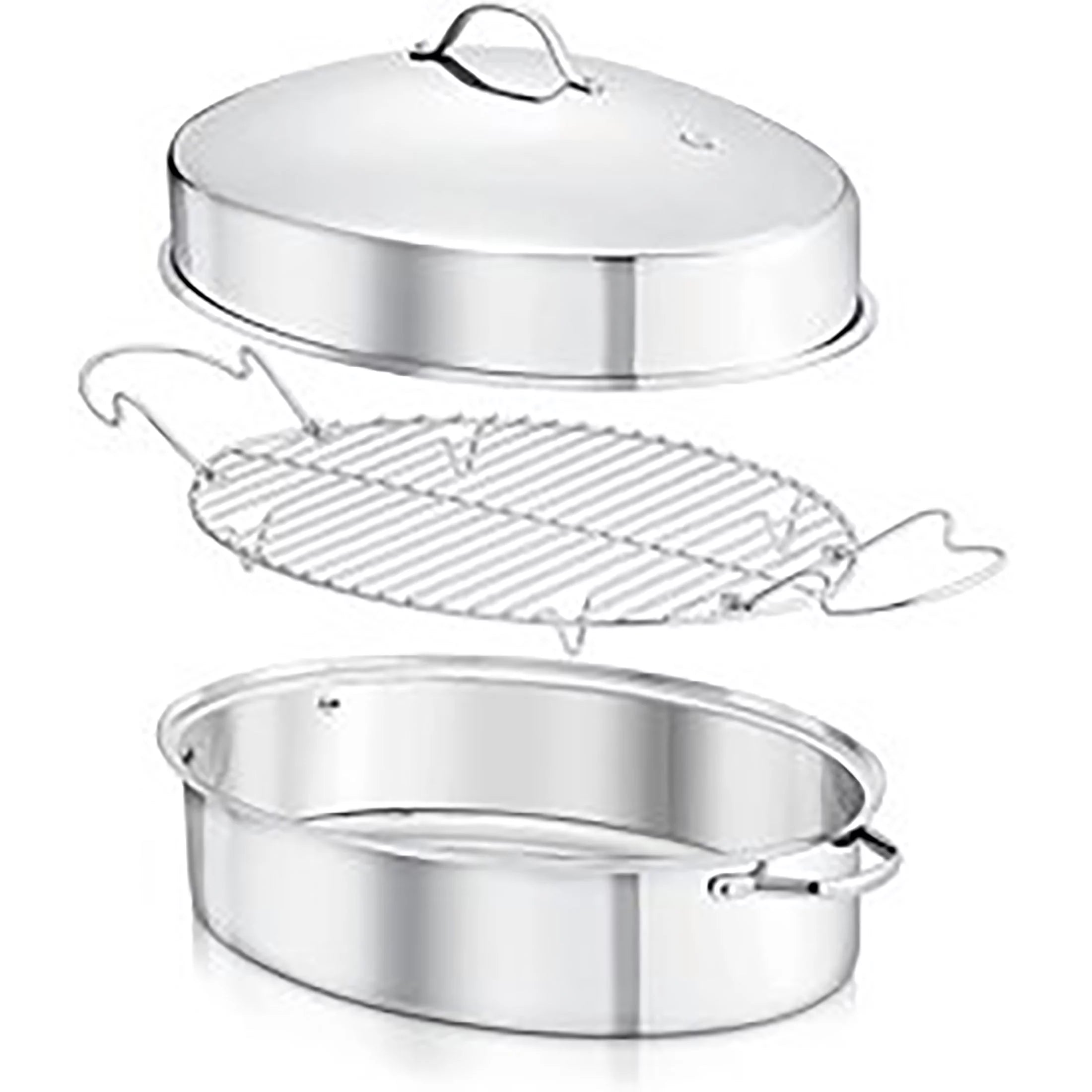 Nutrichef Oval Roasting Pan, Roaster with Polished Rack, Wide Handle and Stainless Steel Lid