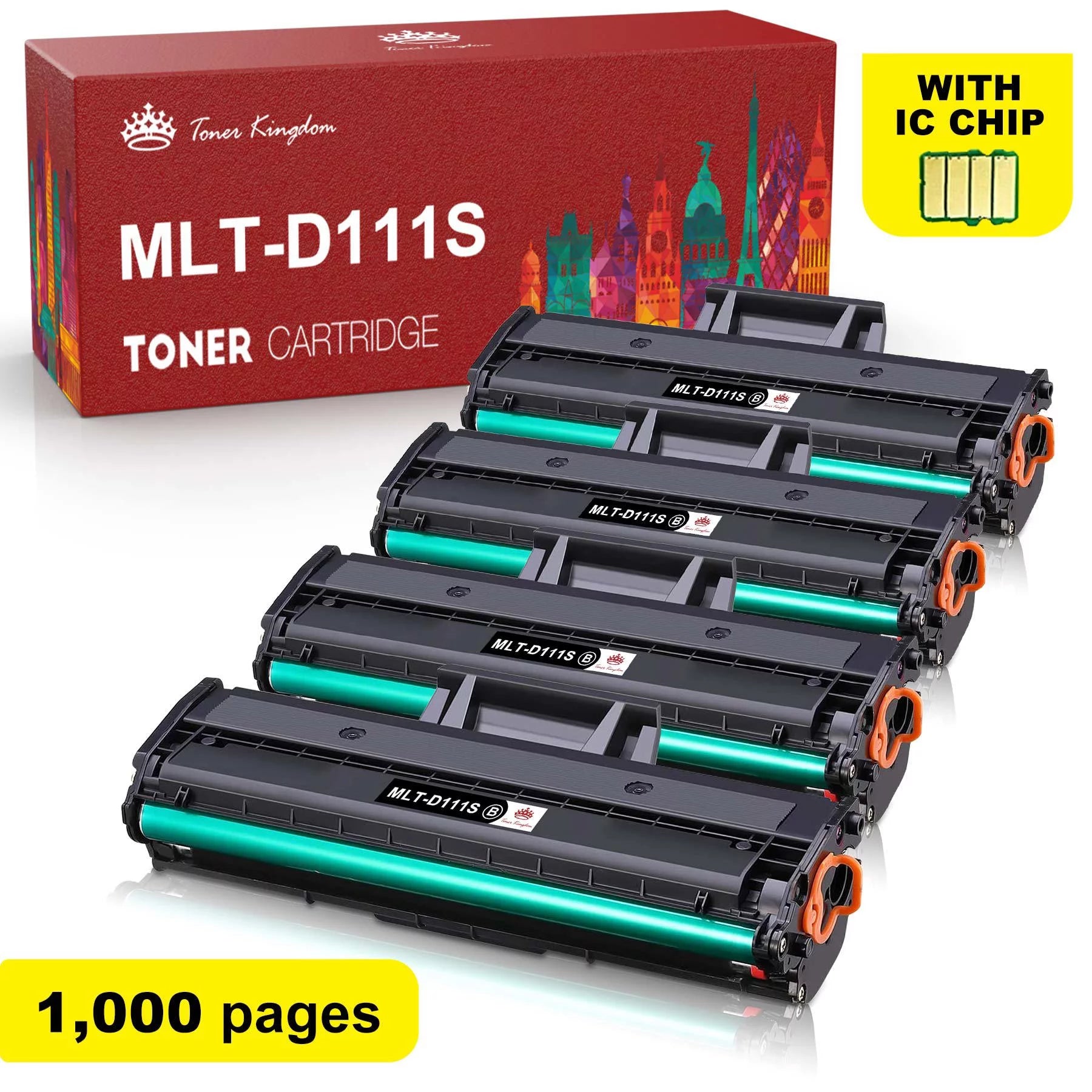 Tonerkingdom 4-Pack Compatible Toner Replacement for Samsung MLT-D111S 111S Work with Samsung Xpress M2020W M2070FW M2070W Laser Printer Ink (Black)