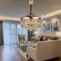 FINE MAKER Gold Metal Finish 42 Crystal Retractable Ceiling Fan Chandelier,Remote Control 3 Color 3 Speed 110V Invisible Blades LED Fandelier for Living Room Bedroom