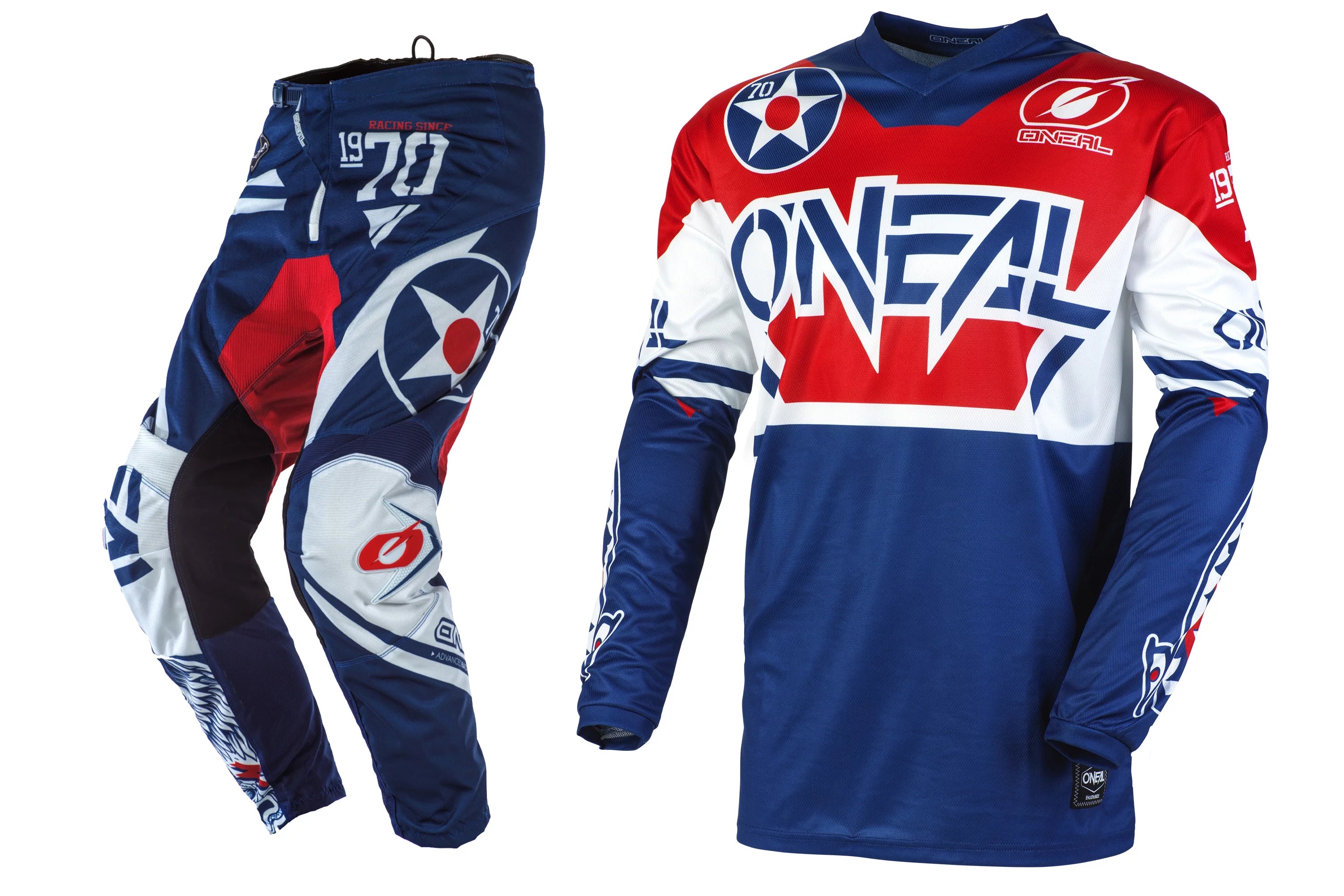 Oneal Youth/Kids Element Warhawk Blue/Red Motocross Dirt bike Offroad MX Jersey Pants Combo Package Riding Gear Set Jersey