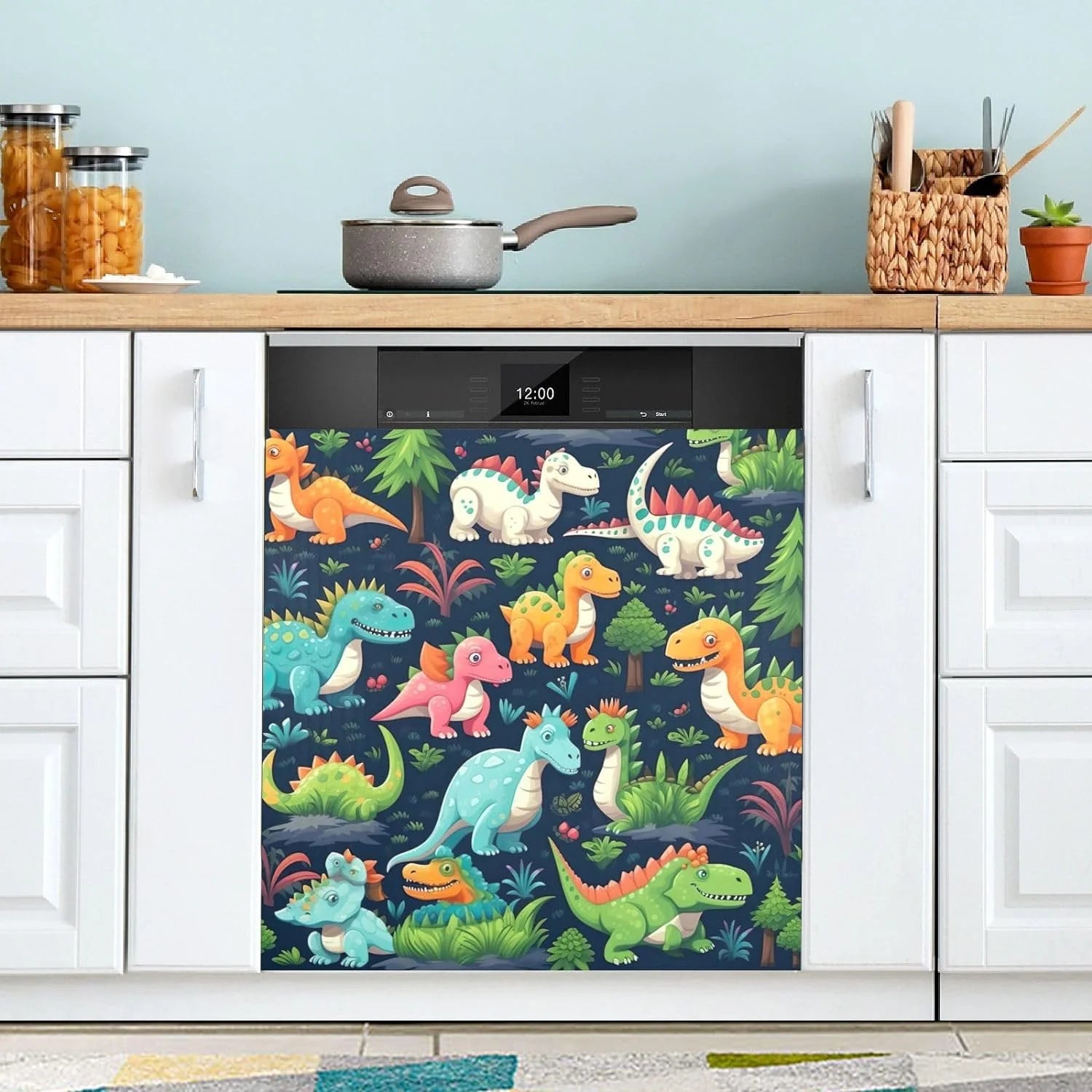 Coolnut Cute Cartoon Dinosaur Dishwasher Door Cover Reusable Trimmable Kitchen Fridge Front Decal Magnetic Home Refrigerator Magnet Decal Panels 23Wx26H Home Decor