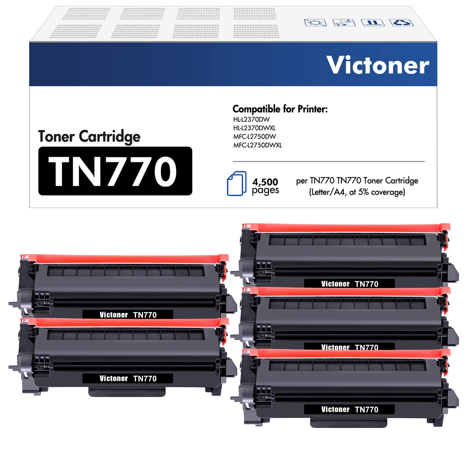 TN770 Toner Cartridge Compatible for Brother TN-770 MFC-L2750DW L2750DWXL HL-L2370DW HL-L2370DWXL Printer (Black,5-Pack)