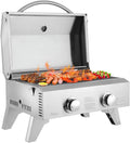 ROVSUN Extra Large 20,000 BTU Portable Gas Grill, 2 Burner Tabletop Propane Griddle with Foldable Legs, Regulator & Full Stainless Steel for Home Outdoor Picnic Camping Trip, Patio Garden BBQ