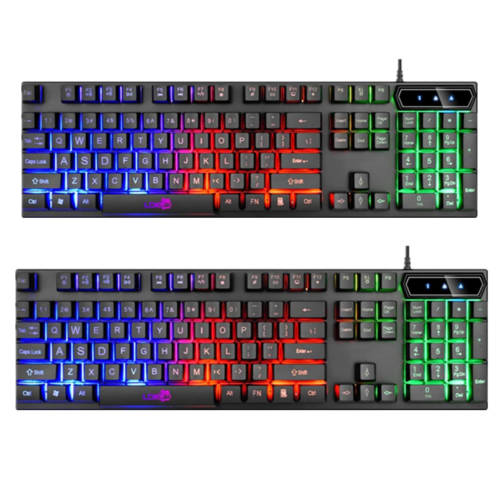 2 Pieces Gaming Keyboard,Colorful Waterproof LED luminated Backlit USB Wired PC Rainbow Gaming Keyboard