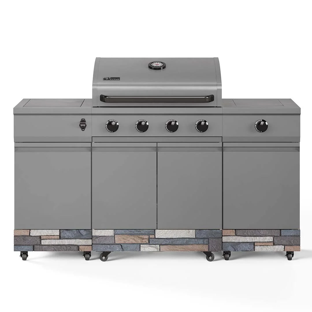 TYTUS 4-Burner Fresno Gunmetal Gray + Ash Stone LP+NG Convertible Island Grill