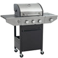 Seizeen Propane Gas Grill, 3 Burners BBQ Grill with Side Burner, Outdoor Camping Grill 430 Stainless Steel, 133950BTU, One-button Ignition System, Thermometer, 4 Wheels