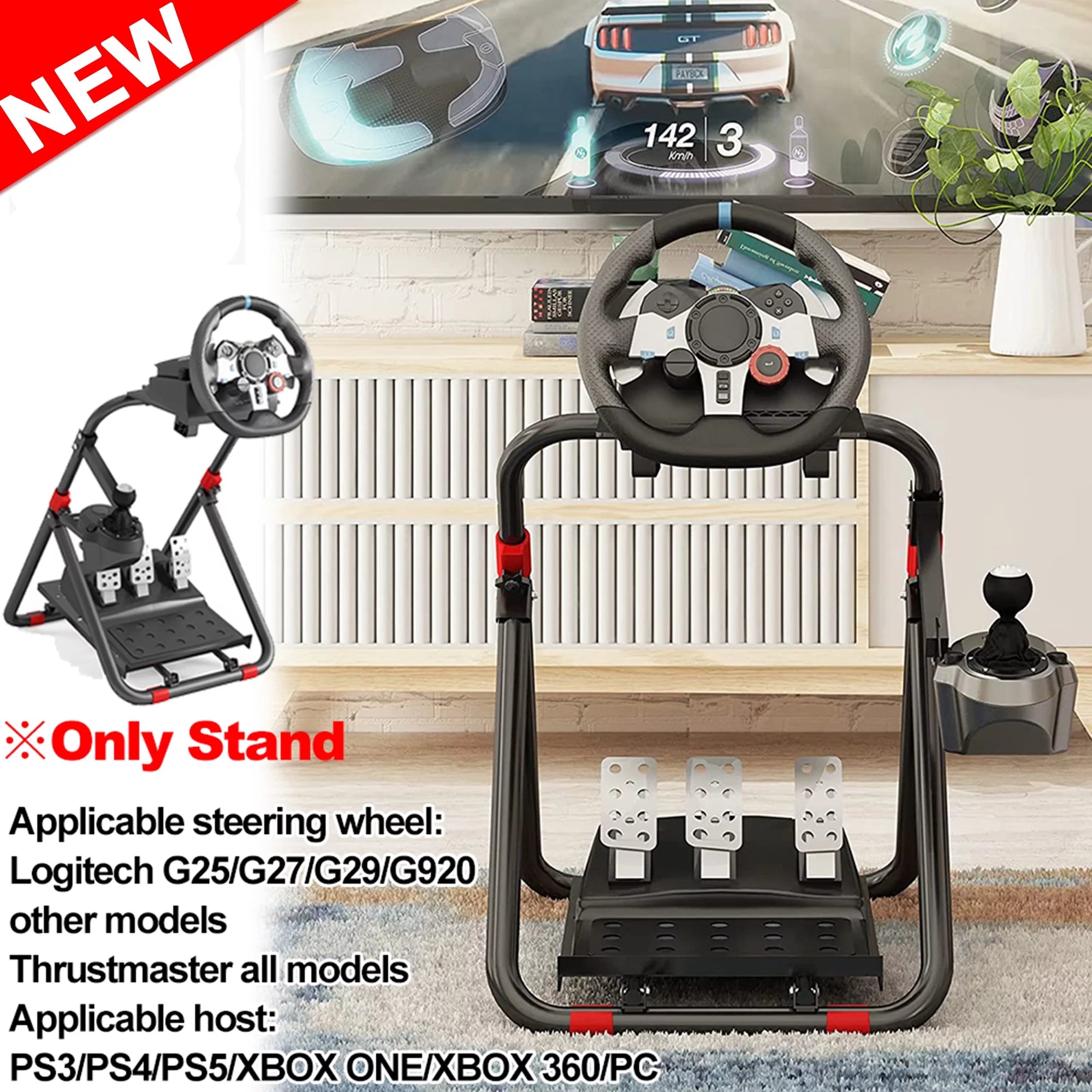 Racing Steering Wheel Stand Collapsible Tilt-Adjustable Racing Stand for Logitech G25 G27 G29 G920 / Thrustmaster T248X T248 T300 T150 458 TX Xbox 1 PS4 PS5 PC