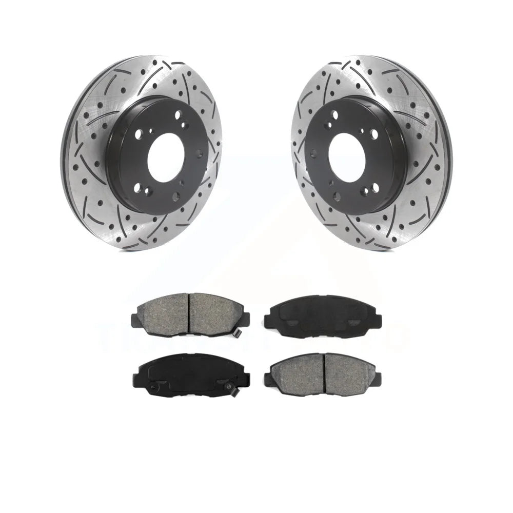 Transit Auto - Front Coated Drilled Slotted Disc Brake Rotors And Semi-Metallic Pads Kit For Honda Civic KDS-100674