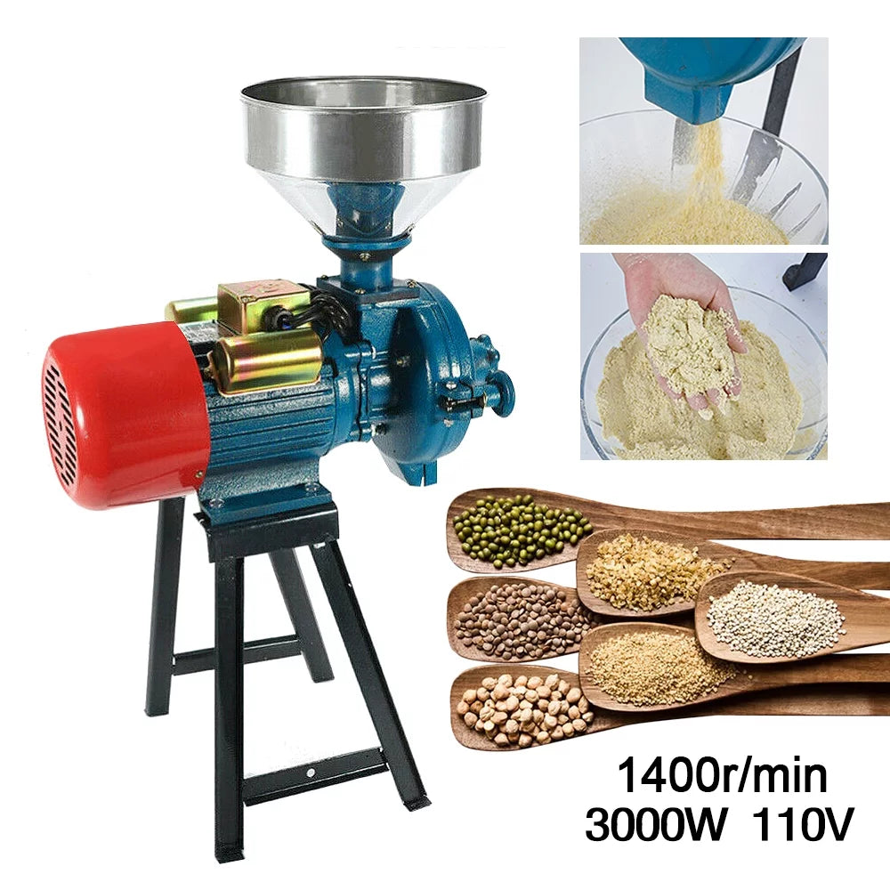 ZXMT 3000W Electric Grain Mill Dry/Wet Adjustable Size Spice Grinder Heavy Duty Coffee Grinder(Blue)
