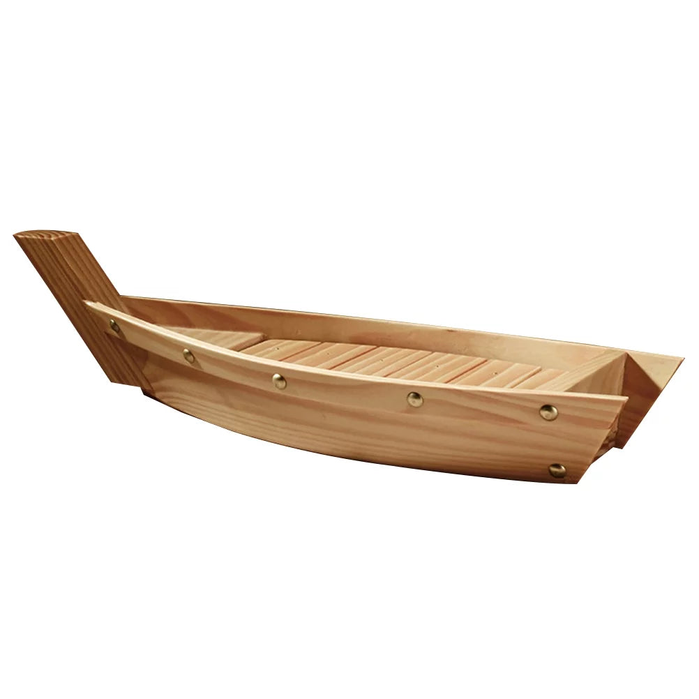 Wooden Sushi Plate Boat Shaped Dish Japanese Style Snack Tray Serving Dish for Home Restaurant (M Size)