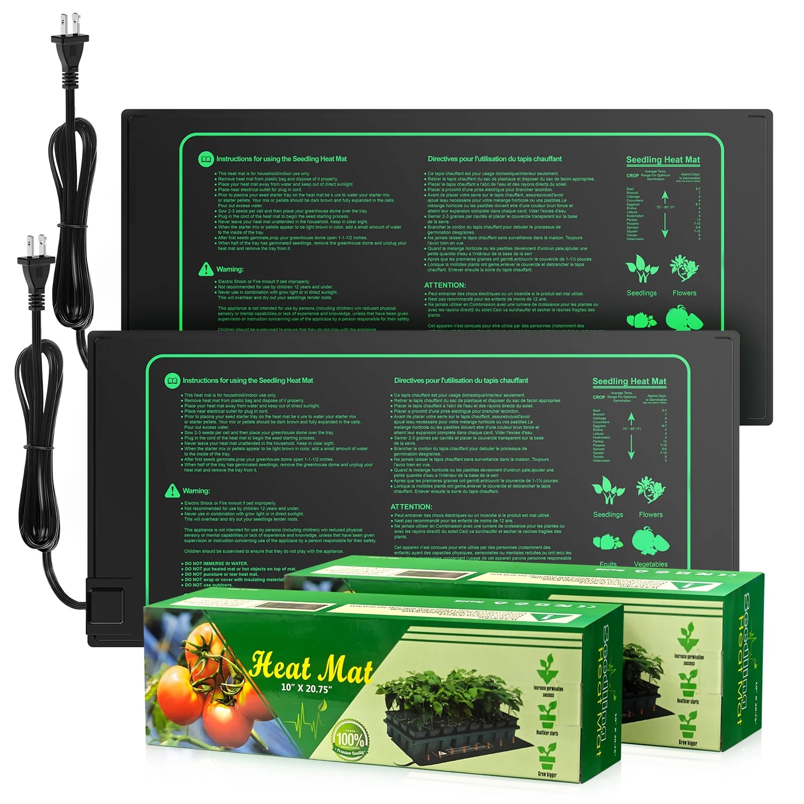 InnOrca 2 Pack Seedling Heat Mat Durable Waterproof 10 x 20.75, Hydroponic Heating Pad UL & MET-Certified for Seed Starting Greenhouse, Germination, Home Gardening