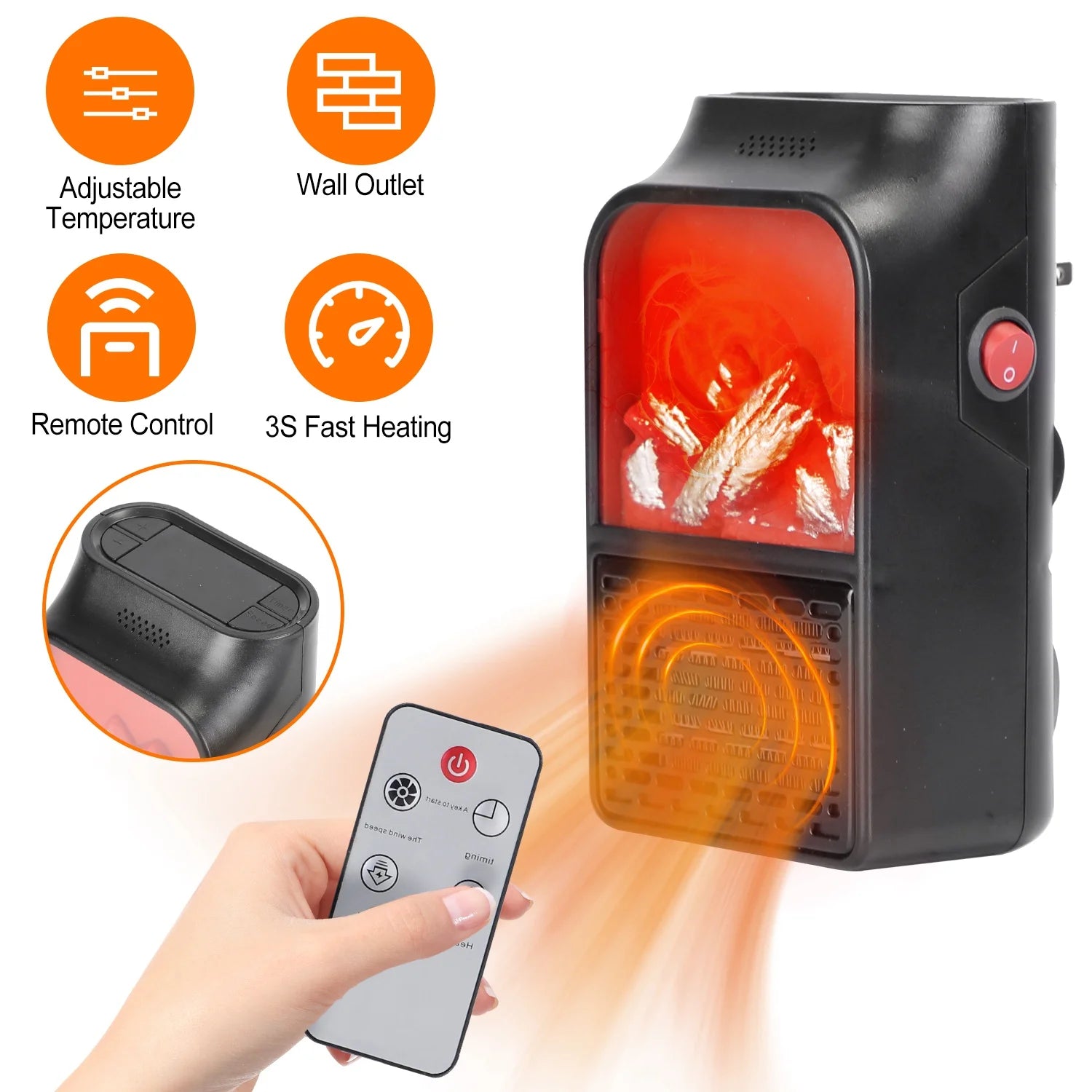 Plug-in Space Heater 800W iMounTEK Wall Outlet Heater with Remote, Adjustable and Timer - Office Use