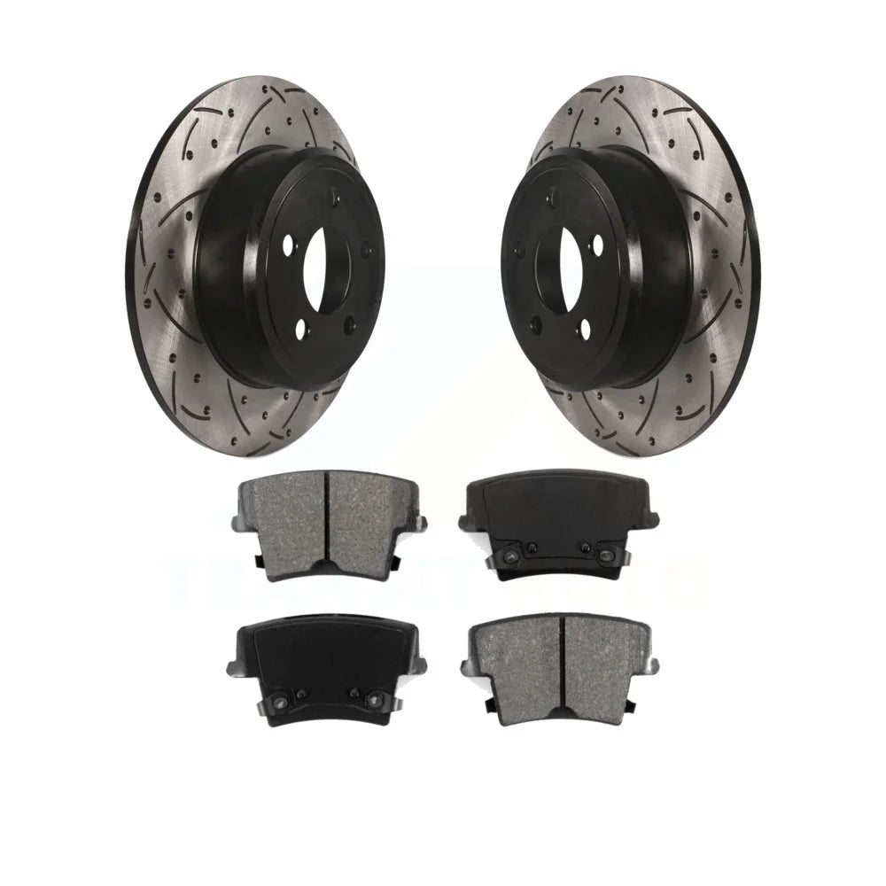Transit Auto - Rear Coated Drilled Slotted Disc Brake Rotors And Semi-Metallic Pads Kit For Dodge Charger Chrysler 300 Challenger Magnum Avenger KDS-100418
