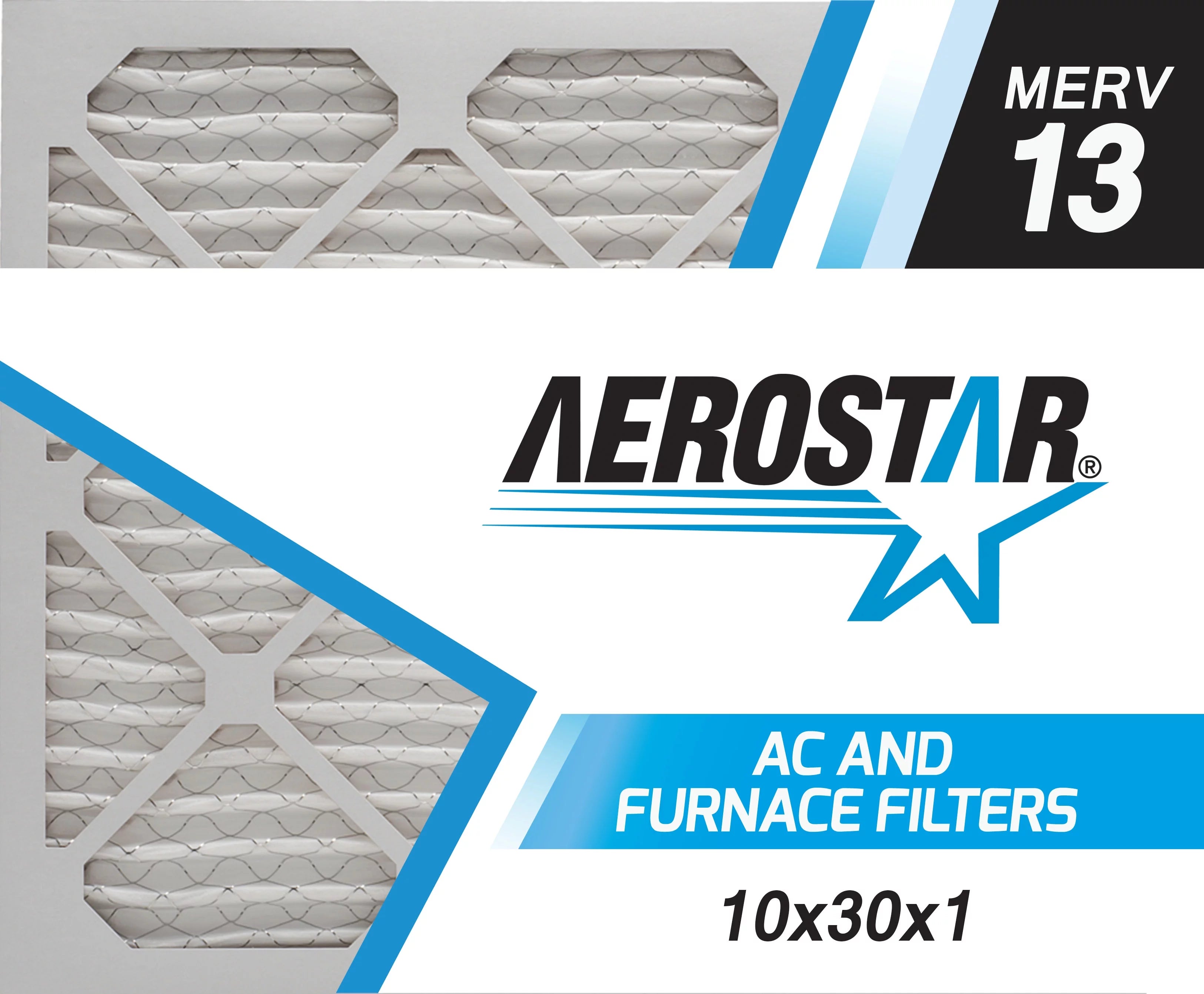 Aerostar Filters 10x30x1 MERV 13 air filter, 10 x 30 x 3/4, Box of 6