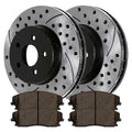 AutoShack Front Drilled Slotted Brake Rotors Black and Performance Pads Kit Replacement for 2007-2008 Dodge Magnum 2012-2013 Challenger 2005 Chrysler 300 3.5L 3.6L V6 RWD