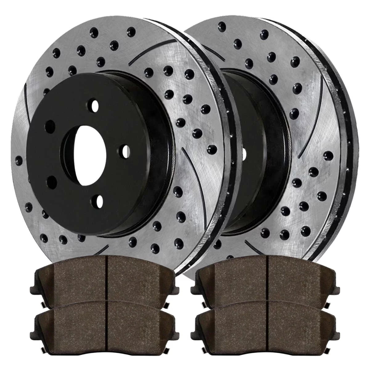 AutoShack Front Drilled Slotted Brake Rotors Black and Performance Pads Kit Replacement for 2007-2008 Dodge Magnum 2012-2013 Challenger 2005 Chrysler 300 3.5L 3.6L V6 RWD