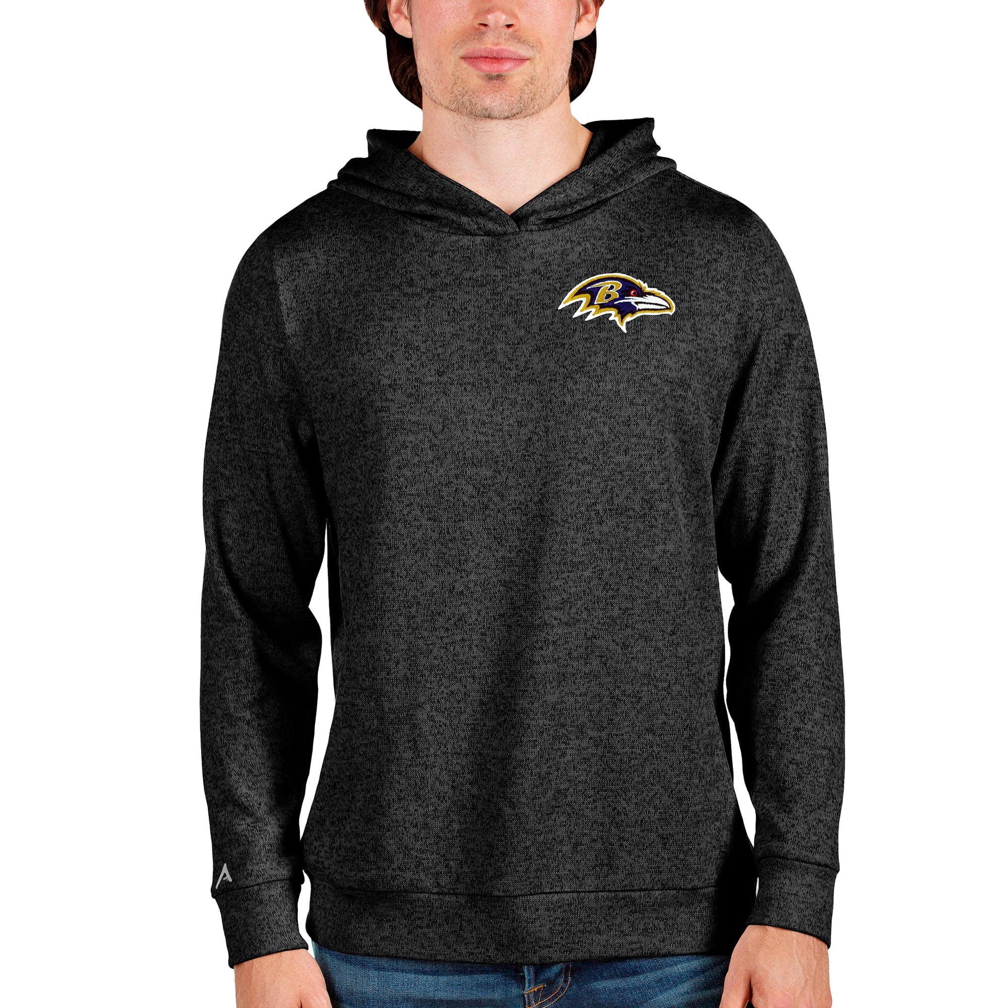 Men's Antigua Heathered Black Baltimore Ravens Absolute Pullover Hoodie