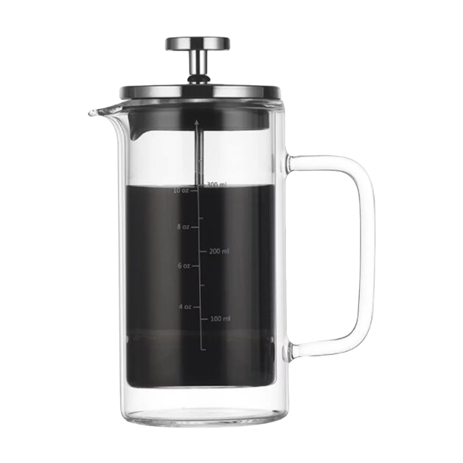 10oz Double Walled French Coffee Maker Heat Resistant Borosilicate Glass Coffee Pot with High-Density Stainless Steel Filter