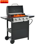Propane Grill, Smokeless BBQ Grill w/4 Burners & Warming Area, Powerful 34,200BTU Camping Gas Grill on Wheels, Stainless Steel Outdoor Grill with Thermometer