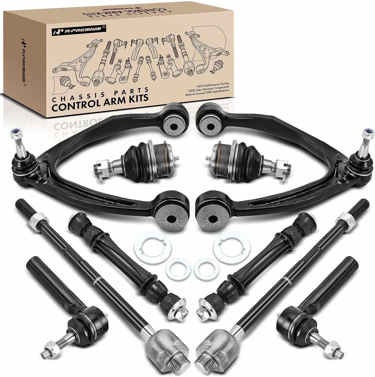 A-Premium 10Pcs Front Suspension Kit Upper Control Arm, Sway Bar Link, Tie Rod End, Ball Joint Compatible with Chevrolet Silverado 1500 Tahoe Suburban Avalanche GMC Sierra 1500 Yukon Cadillac Escalade