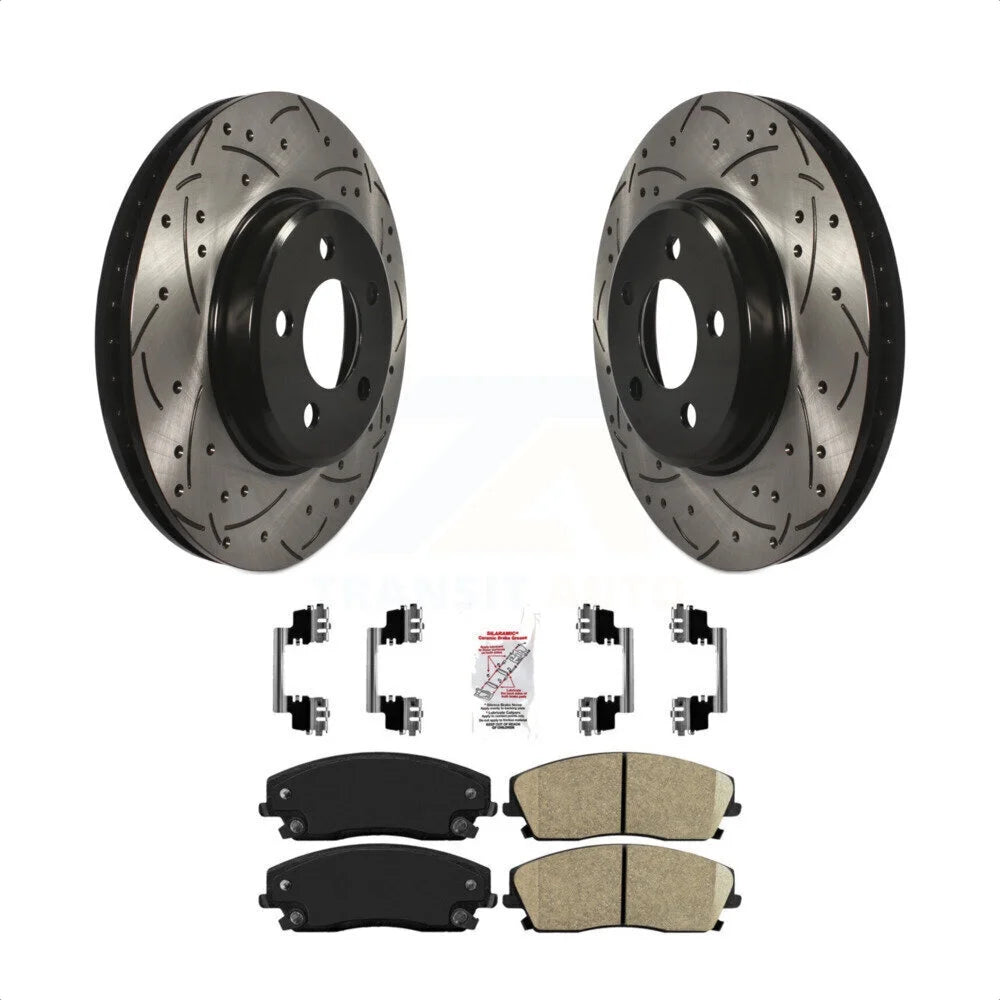 Transit Auto - Front Coated Drilled Slotted Disc Brake Rotors And Ceramic Pads Kit For Dodge Charger Chrysler 300 Challenger Magnum KDA-100255