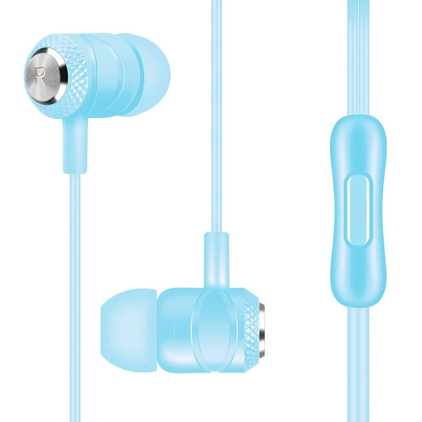Blue Earbuds Headphones with Microphone , Noise Isolating Wired Earbuds, Earphones with Powerful Heavy Bass Stereo,Very suitable for need all kinds of music and dynamic game of in-ear headphones