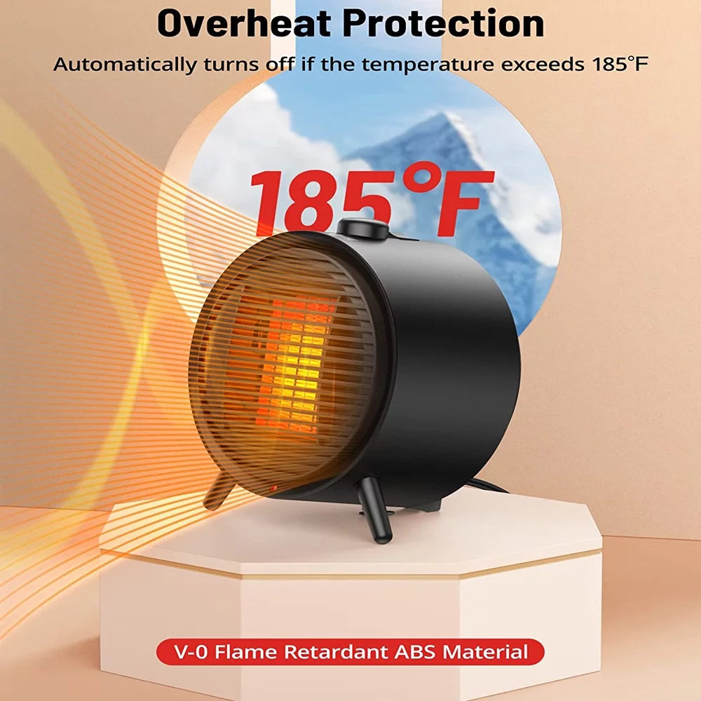 Space Heater, 1500W Small Space Heater Energy Efficient PTC Ceramic Portable Heater with Thermostat, Tip-Over, Overheat Protection, Desk Electric Heater for Bedroom Office & Indoor Use