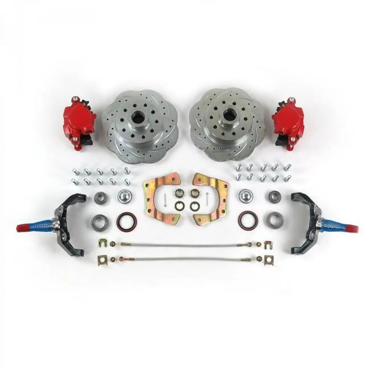 Helix Suspension Brakes & Steering 333755 Mustang II 11 in. HP Big Brake Conversion 2 in. Drop Spindles 5 x 4.75 in. Red Calipers