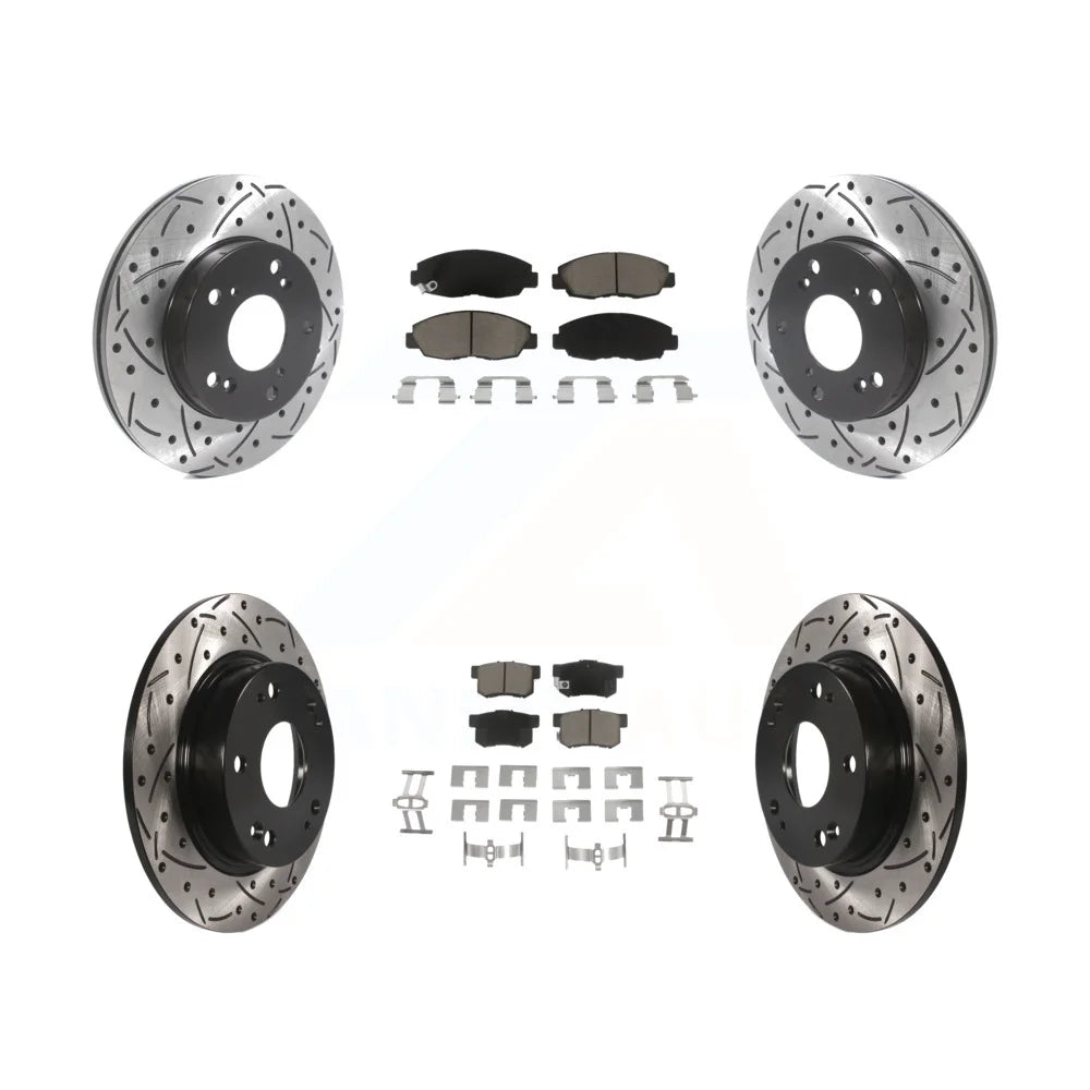 Transit Auto - Front Rear Coated Drilled Slotted Disc Brake Rotors And Ceramic Pads Kit For Honda Civic KDC-100421