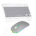 Rechargeable Bluetooth Keyboard and Mouse Combo Ultra Slim for OnePlus 7 Pro 5G and All Bluetooth Enabled Android/PC-Stone Grey Keyboard with Silver RGB Led Mouse