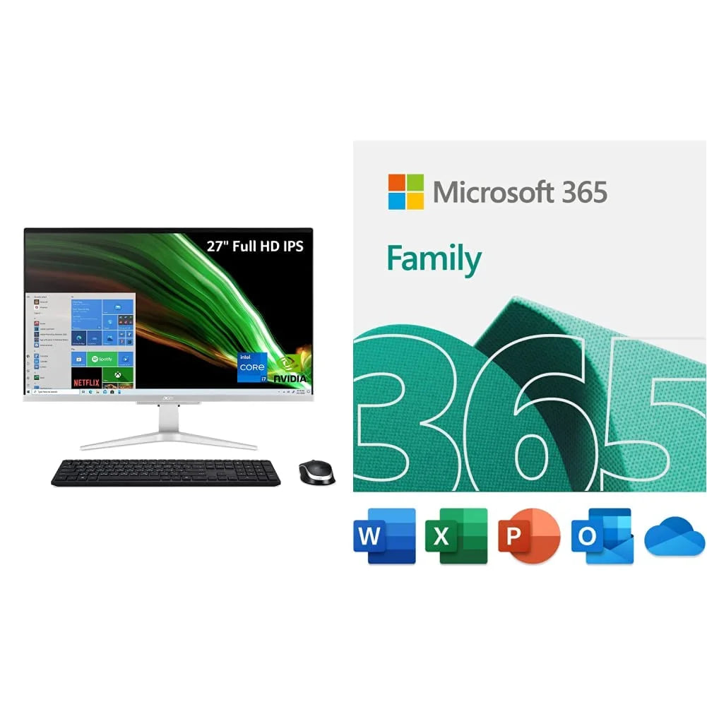 Acer Aspire C27-1655-UA93 AIO Desktop | 27 Full HD IPS Display | 11th Gen Intel Core i7-1165G7 | NVIDIA GeForce MX330 | 16GB DDR4 | 512GB SSD | Win10 Pro | Microsoft 365 Family 15-Month Subscription