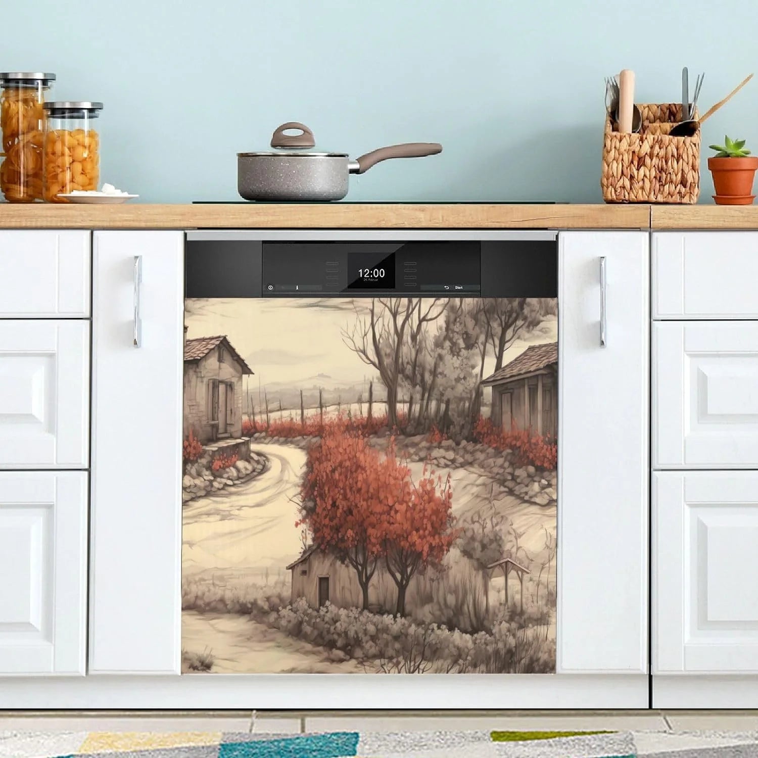 Retro Farmhouse Dishwasher Door Cover Reusable Trimmable Kitchen Fridge Front Decal Magnetic Home Refrigerator Magnet Decal Panels 23Wx26H Home Decor