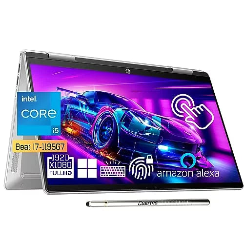 HP Pavilion x360 2 in 1 Laptop, 14 FHD Touchscreen, 12th Gen Intel 10-Core i5-1235U(Beat i7-1195G7), 8GB RAM - 2TB SSD, Stylus, Backlit Keyboard, Fingerprint, Alexa, WiFi 6, Windows 11 Pro, Silver