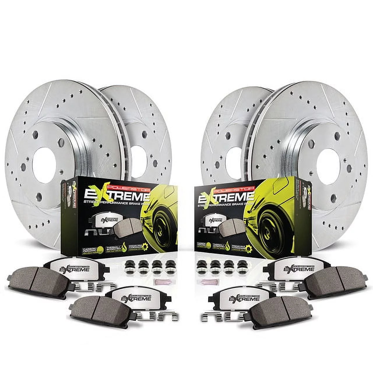 Power Stop Front and Rear Z26 Street Warrior Brake Pad and Rotor Kit K691-26 Fits 2000 Honda Civic