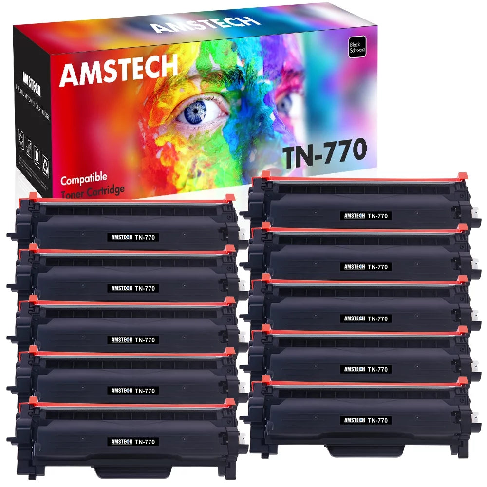 Amstech Compatible Toner for Brother TN-770 TN770 MFC-L2750DW MFC-L2750DWXL HL-L2370DW HL-L2370DWX Printer Ink Super High Yield (Black, 10-Pack)
