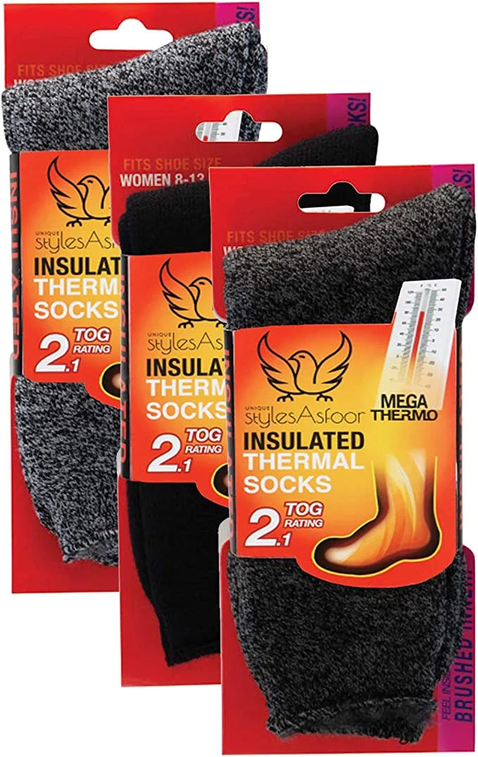 Set of 3 Thermal Socks for Women - Heating Socks for Winter Cold Weather Protection - Warm Insulated Socks for Winter (5-9 Black, Charcoal, Grey)