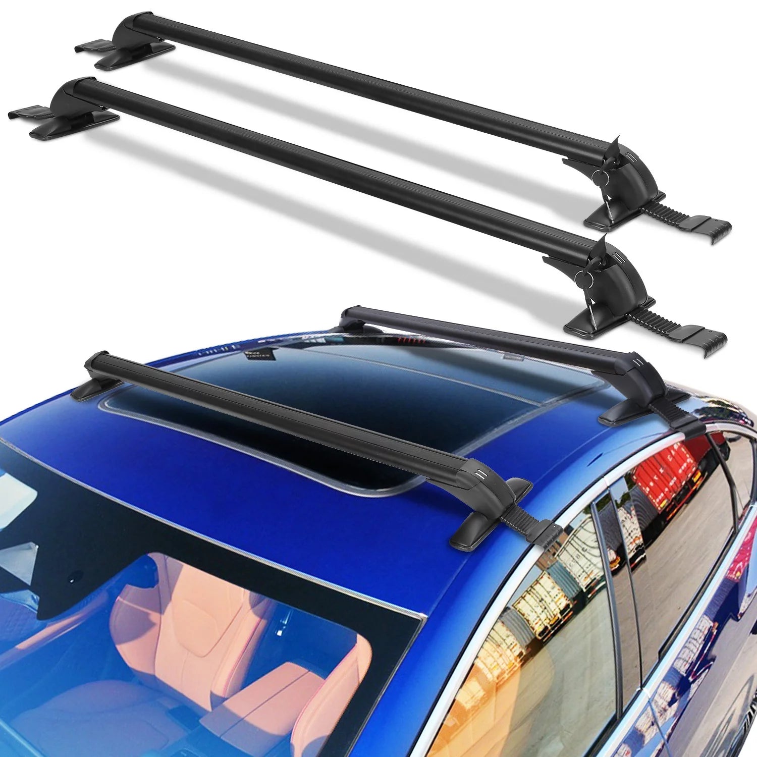 [2PCS] Car Roof Rack Cross Bar, iMounTEK Luggage Cargo Carrier Rack Kit  with Anti-Theft Lock Adjustable Window Frame, Distance Between The Rain Gutters is 42.91in to 44.88in